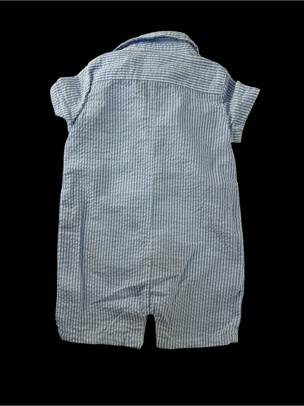 Crown & Ivy Blue Seersucker Baby Romper with Nautical Embroidery